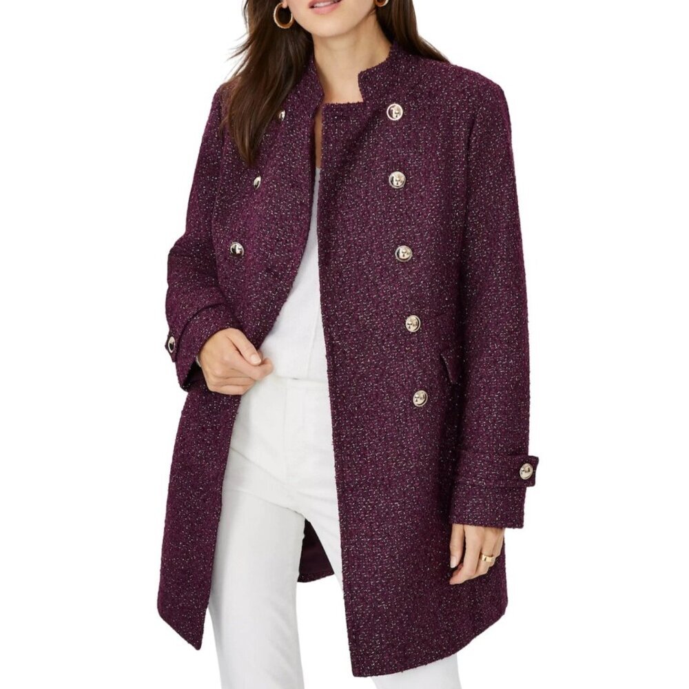 ANN TAYLOR SHIMMER POTENT PURPLE TWEED FITTED DOUBLE BREASTED COAT SZ XLP - Picture 1 of 9